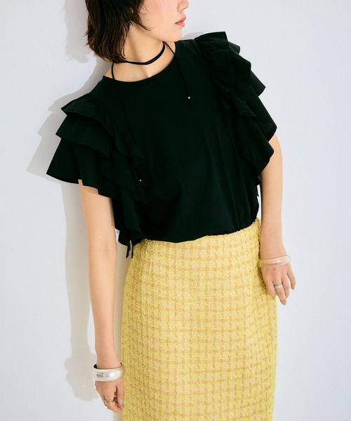 ELLEgirl（エルガール）の「ボリュームラッフルスリーブTシャツ【ELLEgirl/エル ガール】（Tシャツ/カットソー・レディース・ピンク/ブラック/ホワイト・FREE）」の19枚目の写真