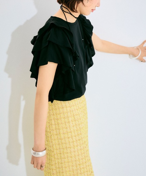 ELLEgirl（エルガール）の「ボリュームラッフルスリーブTシャツ【ELLEgirl/エル ガール】（Tシャツ/カットソー・レディース・ピンク/ブラック/ホワイト・FREE）」の17枚目の写真