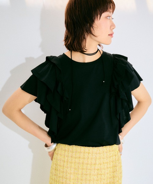 ELLEgirl（エルガール）の「ボリュームラッフルスリーブTシャツ【ELLEgirl/エル ガール】（Tシャツ/カットソー・レディース・ピンク/ブラック/ホワイト・FREE）」の20枚目の写真