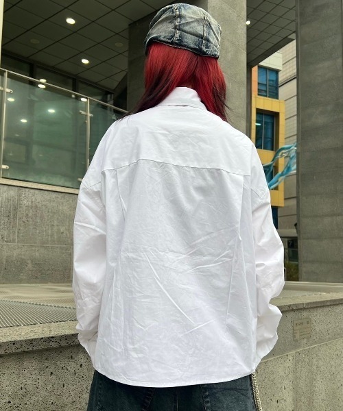 XU(エックスユー)の「ストリートファッション XU エックスユー cropped shirt クロップシャツ 長袖シャツ 長袖トップス オーバーサイズ コットンシャツ 韓国ファッション 韓国ストリート(シャツ/ブラウス・メンズ・ホワイト/ブラック・ONE SIZE)」の6枚目の写真