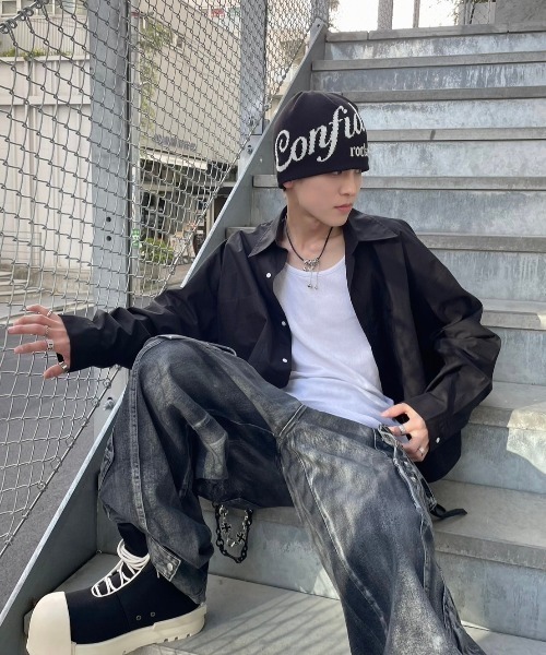 XU(エックスユー)の「ストリートファッション XU エックスユー cropped shirt クロップシャツ 長袖シャツ 長袖トップス オーバーサイズ コットンシャツ 韓国ファッション 韓国ストリート(シャツ/ブラウス・メンズ・ホワイト/ブラック・ONE SIZE)」の14枚目の写真