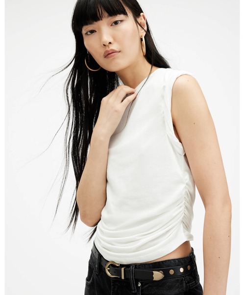 ALLSAINTS(オールセインツ)の「WEST ROLLED SLEEVE SLIM FIT TANK TOP | ウエスト ロール スリーブ スリム フィット タンク トップ(タンクトップ・レディース・ホワイト系その他・S/M/XS/L)」の2枚目の写真