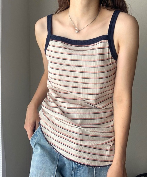 Q（キュー）の「ランダムリブ2wayキャミ（キャミソール・レディース・ホワイト/ブラック/ホワイト系・MEDIUM）」の2枚目の写真