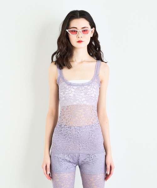 ANNA SUI NYC(アナ スイ エヌ ワイ シー)の「ANNA SUI NYC ストレッチレースタンクトップ(タンクトップ・レディース・ブラック/ホワイト/パープル・FREE)」の3枚目の写真