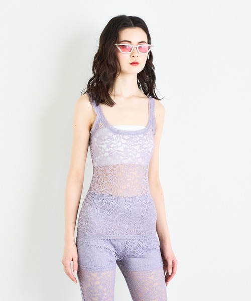 ANNA SUI NYC(アナ スイ エヌ ワイ シー)の「ANNA SUI NYC ストレッチレースタンクトップ(タンクトップ・レディース・ブラック/ホワイト/パープル・FREE)」の7枚目の写真