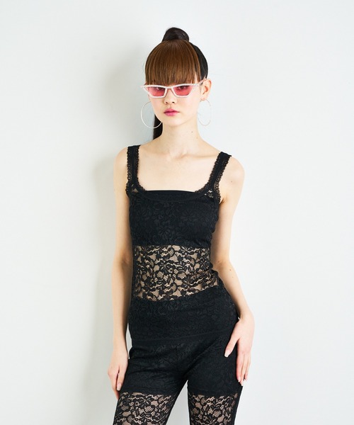 ANNA SUI NYC(アナ スイ エヌ ワイ シー)の「ANNA SUI NYC ストレッチレースタンクトップ(タンクトップ・レディース・ブラック/ホワイト/パープル・FREE)」の5枚目の写真