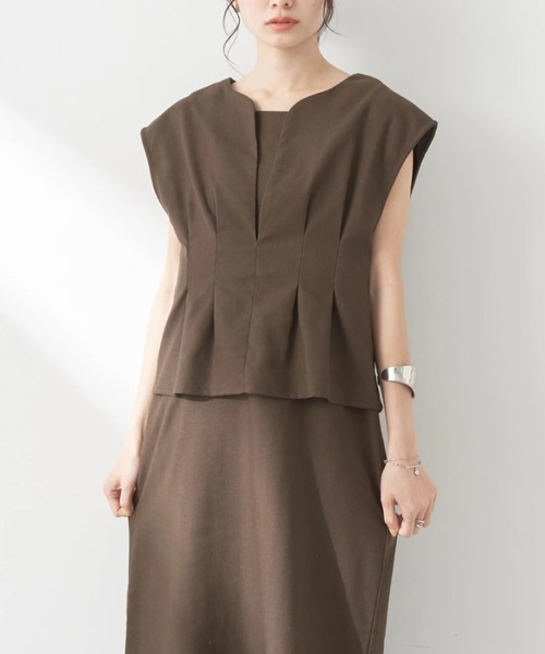 earth music&ecology(アースミュージックアンドエコロジー)の「SET2点ヘリンボーンベスト+キャミドレ(ワンピース・レディース・ブラック/ベージュ/ブラウン・FREE)」の3枚目の写真