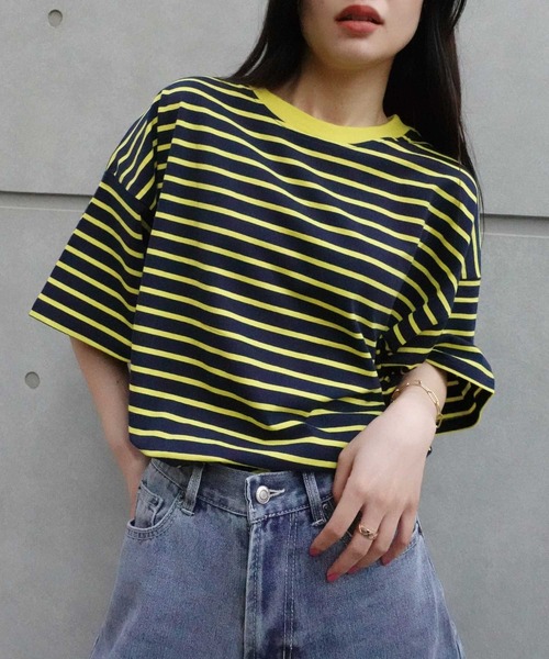 セール】CORNERS by yui カラーボーダー半袖トップス（Tシャツ