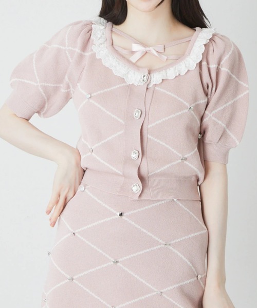 Ank Rouge（アンクルージュ）の「ジャガードニットカーデ（カーディガン/ボレロ・レディース・ホワイト/ブラック/ピンク・M）」の3枚目の写真