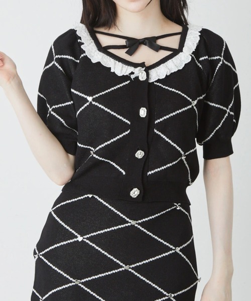 Ank Rouge（アンクルージュ）の「ジャガードニットカーデ（カーディガン/ボレロ・レディース・ホワイト/ブラック/ピンク・M）」の2枚目の写真