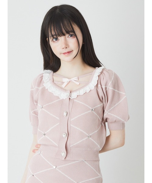 Ank Rouge（アンクルージュ）の「ジャガードニットカーデ（カーディガン/ボレロ・レディース・ホワイト/ブラック/ピンク・M）」の4枚目の写真