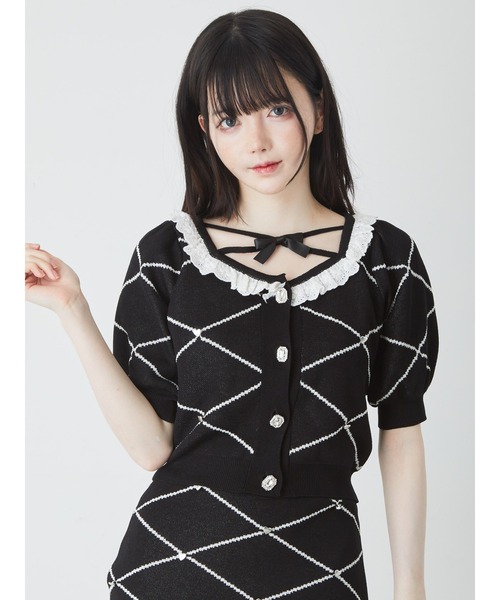 Ank Rouge（アンクルージュ）の「ジャガードニットカーデ（カーディガン/ボレロ・レディース・ホワイト/ブラック/ピンク・M）」の5枚目の写真