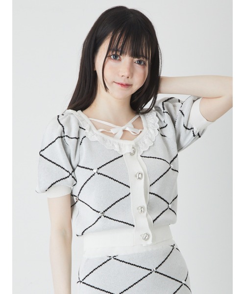 Ank Rouge（アンクルージュ）の「ジャガードニットカーデ（カーディガン/ボレロ・レディース・ホワイト/ブラック/ピンク・M）」の6枚目の写真