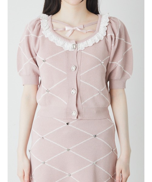 Ank Rouge（アンクルージュ）の「ジャガードニットカーデ（カーディガン/ボレロ・レディース・ホワイト/ブラック/ピンク・M）」の7枚目の写真