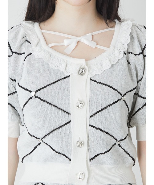 Ank Rouge（アンクルージュ）の「ジャガードニットカーデ（カーディガン/ボレロ・レディース・ホワイト/ブラック/ピンク・M）」の12枚目の写真