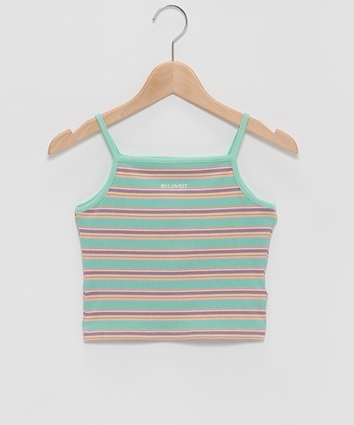 by LOVEiT（バイラビット）の「パッドつきマルチボーダーテレコキャミ（キャミソール・キッズ・グリーン/ブルー/ピンク・120cm/140cm/150cm/130cm/160cm）」の2枚目の写真