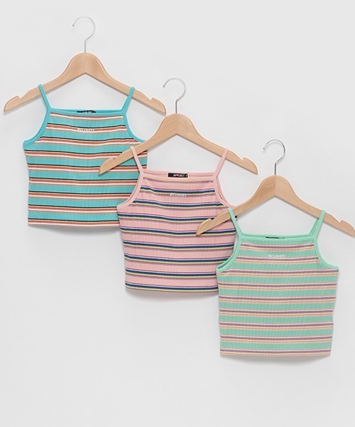 by LOVEiT（バイラビット）の「パッドつきマルチボーダーテレコキャミ（キャミソール・キッズ・グリーン/ブルー/ピンク・120cm/140cm/150cm/130cm/160cm）」の10枚目の写真