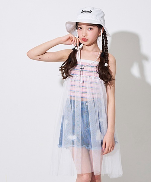 by LOVEiT（バイラビット）の「パッドつきマルチボーダーテレコキャミ（キャミソール・キッズ・グリーン/ブルー/ピンク・120cm/140cm/150cm/130cm/160cm）」の5枚目の写真