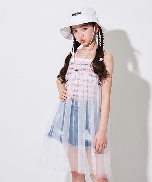 by LOVEiT（バイラビット）の「パッドつきマルチボーダーテレコキャミ（キャミソール・キッズ・グリーン/ブルー/ピンク・120cm/140cm/150cm/130cm/160cm）」の6枚目の写真