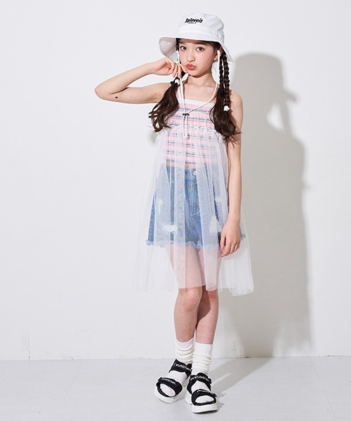 by LOVEiT（バイラビット）の「パッドつきマルチボーダーテレコキャミ（キャミソール・キッズ・グリーン/ブルー/ピンク・120cm/140cm/150cm/130cm/160cm）」の7枚目の写真