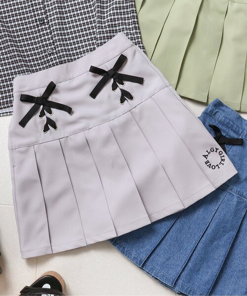 algy（アルジー）の「レースアッププリーツスカート（スカート・キッズ・インディゴブルー/ミント/グレー・XX-SMALL/X-SMALL/MEDIUM/SMALL）」の2枚目の写真