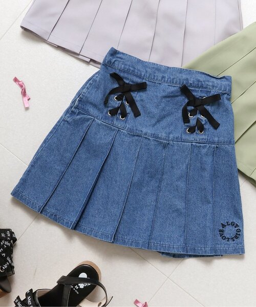 algy（アルジー）の「レースアッププリーツスカート（スカート・キッズ・インディゴブルー/ミント/グレー・XX-SMALL/X-SMALL/MEDIUM/SMALL）」の3枚目の写真