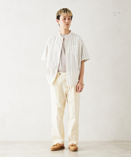 JOURNAL STANDARD relume（ジャーナルスタンダード　レリューム）の「INDIA SHIRTINGS ストライプバンドカラーシャツ（シャツ/ブラウス・メンズ・ブルー/ベージュ・LARGE/MEDIUM）」の5枚目の写真