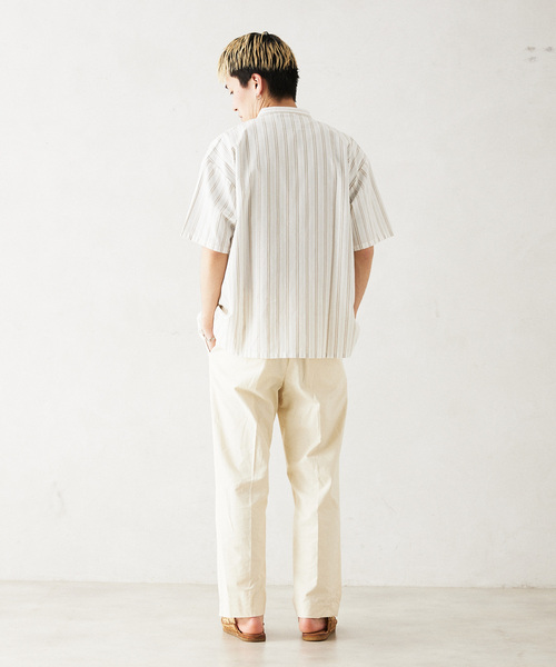 JOURNAL STANDARD relume（ジャーナルスタンダード　レリューム）の「INDIA SHIRTINGS ストライプバンドカラーシャツ（シャツ/ブラウス・メンズ・ブルー/ベージュ・LARGE/MEDIUM）」の7枚目の写真