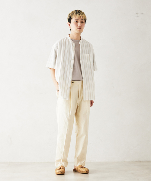 JOURNAL STANDARD relume（ジャーナルスタンダード　レリューム）の「INDIA SHIRTINGS ストライプバンドカラーシャツ（シャツ/ブラウス・メンズ・ブルー/ベージュ・LARGE/MEDIUM）」の9枚目の写真