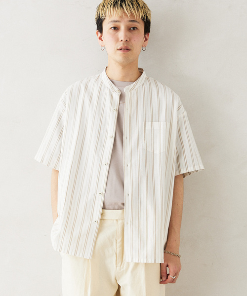 JOURNAL STANDARD relume（ジャーナルスタンダード　レリューム）の「INDIA SHIRTINGS ストライプバンドカラーシャツ（シャツ/ブラウス・メンズ・ブルー/ベージュ・LARGE/MEDIUM）」の11枚目の写真