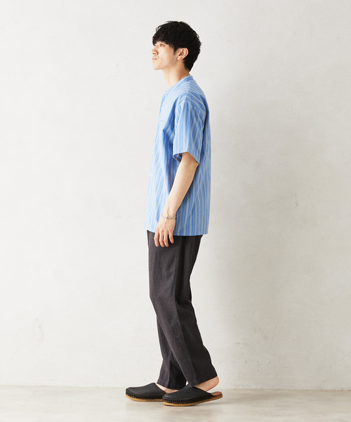 JOURNAL STANDARD relume（ジャーナルスタンダード　レリューム）の「INDIA SHIRTINGS ストライプバンドカラーシャツ（シャツ/ブラウス・メンズ・ブルー/ベージュ・LARGE/MEDIUM）」の17枚目の写真