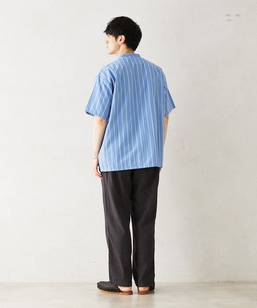 JOURNAL STANDARD relume（ジャーナルスタンダード　レリューム）の「INDIA SHIRTINGS ストライプバンドカラーシャツ（シャツ/ブラウス・メンズ・ブルー/ベージュ・LARGE/MEDIUM）」の18枚目の写真