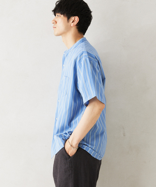 JOURNAL STANDARD relume（ジャーナルスタンダード　レリューム）の「INDIA SHIRTINGS ストライプバンドカラーシャツ（シャツ/ブラウス・メンズ・ブルー/ベージュ・LARGE/MEDIUM）」の22枚目の写真