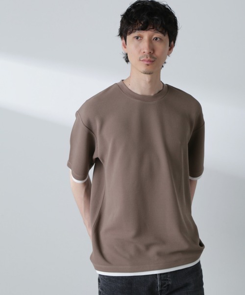 NANO universe(ナノユニバース)の「ジャガードフェイクレイヤードTシャツ 半袖(Tシャツ/カットソー・メンズ・ベージュ/ブラック/ターコイズブルー/ネイビー・M/XL/L)」の5枚目の写真