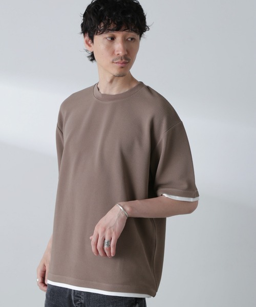 NANO universe(ナノユニバース)の「ジャガードフェイクレイヤードTシャツ 半袖(Tシャツ/カットソー・メンズ・ベージュ/ブラック/ターコイズブルー/ネイビー・M/XL/L)」の7枚目の写真
