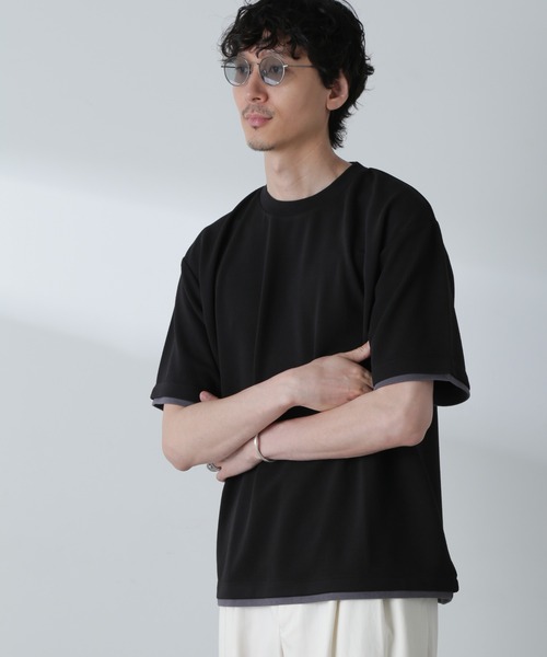 NANO universe(ナノユニバース)の「ジャガードフェイクレイヤードTシャツ 半袖(Tシャツ/カットソー・メンズ・ベージュ/ブラック/ターコイズブルー/ネイビー・M/XL/L)」の10枚目の写真
