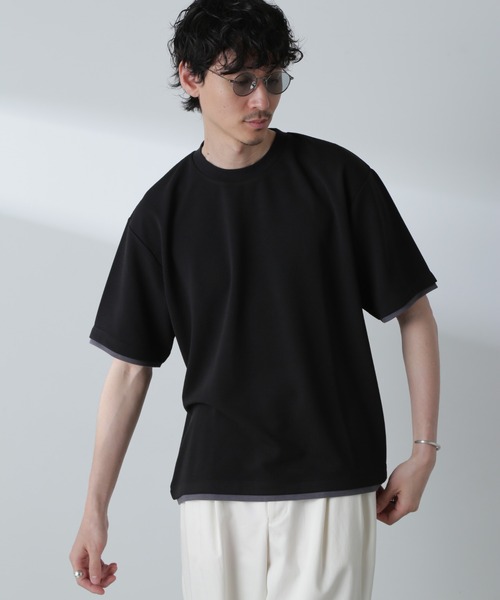 NANO universe(ナノユニバース)の「ジャガードフェイクレイヤードTシャツ 半袖(Tシャツ/カットソー・メンズ・ベージュ/ブラック/ターコイズブルー/ネイビー・M/XL/L)」の11枚目の写真