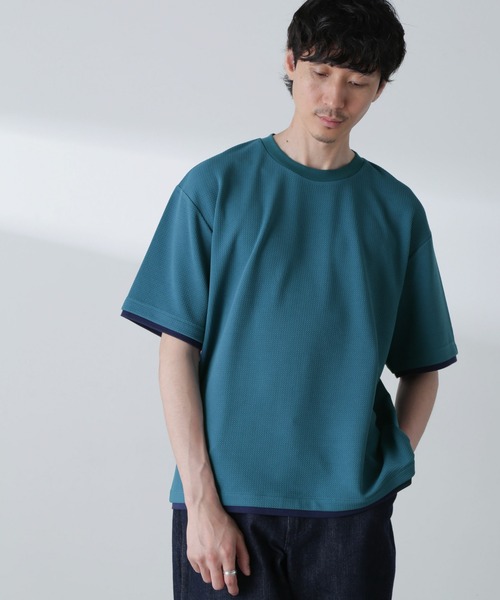 NANO universe(ナノユニバース)の「ジャガードフェイクレイヤードTシャツ 半袖(Tシャツ/カットソー・メンズ・ベージュ/ブラック/ターコイズブルー/ネイビー・M/XL/L)」の15枚目の写真