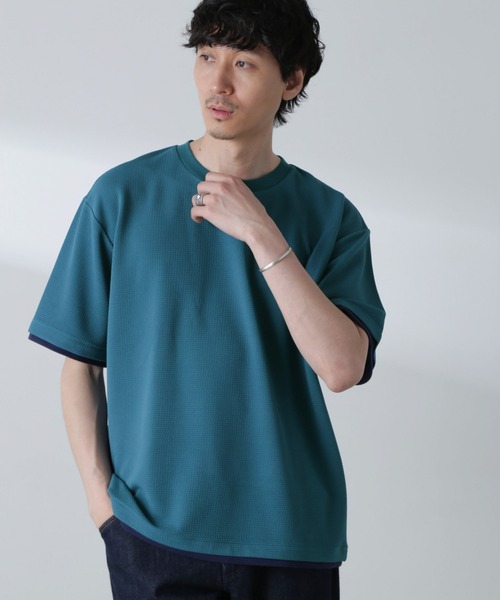 NANO universe(ナノユニバース)の「ジャガードフェイクレイヤードTシャツ 半袖(Tシャツ/カットソー・メンズ・ベージュ/ブラック/ターコイズブルー/ネイビー・M/XL/L)」の16枚目の写真