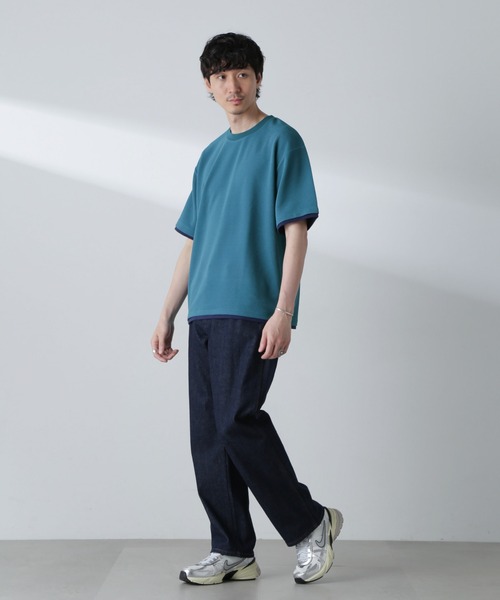 NANO universe(ナノユニバース)の「ジャガードフェイクレイヤードTシャツ 半袖(Tシャツ/カットソー・メンズ・ベージュ/ブラック/ターコイズブルー/ネイビー・M/XL/L)」の18枚目の写真