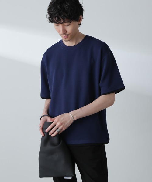 NANO universe(ナノユニバース)の「ジャガードフェイクレイヤードTシャツ 半袖(Tシャツ/カットソー・メンズ・ベージュ/ブラック/ターコイズブルー/ネイビー・M/XL/L)」の20枚目の写真