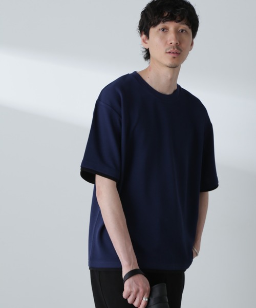 NANO universe(ナノユニバース)の「ジャガードフェイクレイヤードTシャツ 半袖(Tシャツ/カットソー・メンズ・ベージュ/ブラック/ターコイズブルー/ネイビー・M/XL/L)」の21枚目の写真