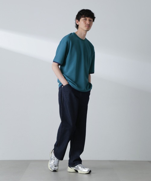 NANO universe(ナノユニバース)の「ジャガードフェイクレイヤードTシャツ 半袖(Tシャツ/カットソー・メンズ・ベージュ/ブラック/ターコイズブルー/ネイビー・M/XL/L)」の19枚目の写真