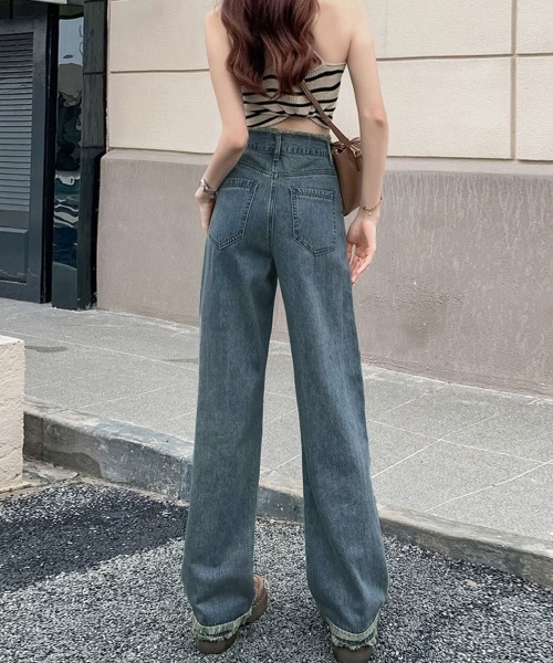 Miniministore（ミニミニストア）の「フリンジ デニムパンツ ハイウエスト美脚（デニムパンツ・レディース・ブラック/サックスブルー/ホワイト/ダークブルー・S/M/L/XL）」の21枚目の写真