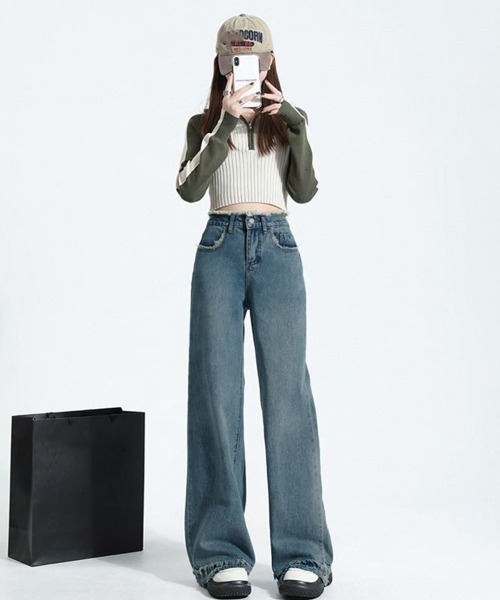 Miniministore（ミニミニストア）の「フリンジ デニムパンツ ハイウエスト美脚（デニムパンツ・レディース・ブラック/サックスブルー/ホワイト/ダークブルー・S/M/L/XL）」の19枚目の写真