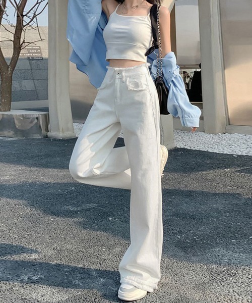 Miniministore（ミニミニストア）の「フリンジ デニムパンツ ハイウエスト美脚（デニムパンツ・レディース・ブラック/サックスブルー/ホワイト/ダークブルー・S/M/L/XL）」の16枚目の写真