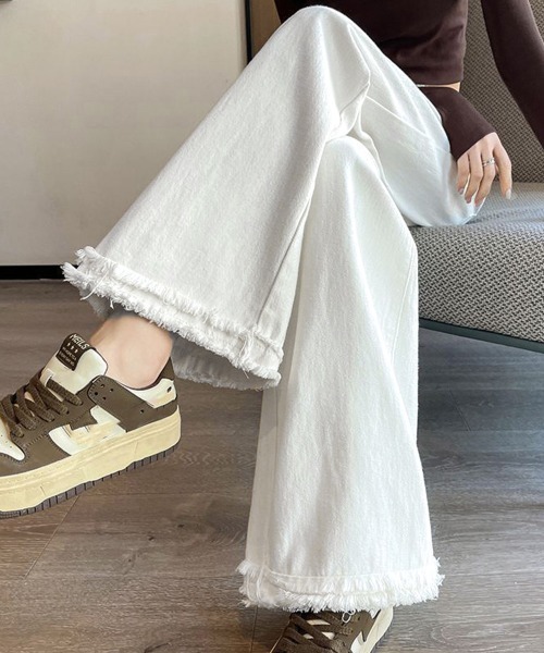 Miniministore（ミニミニストア）の「フリンジ デニムパンツ ハイウエスト美脚（デニムパンツ・レディース・ブラック/サックスブルー/ホワイト/ダークブルー・S/M/L/XL）」の14枚目の写真