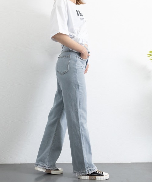 Miniministore（ミニミニストア）の「フリンジ デニムパンツ ハイウエスト美脚（デニムパンツ・レディース・ブラック/サックスブルー/ホワイト/ダークブルー・S/M/L/XL）」の12枚目の写真