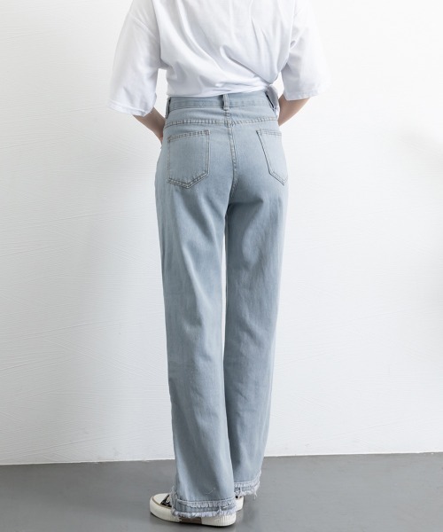 Miniministore（ミニミニストア）の「フリンジ デニムパンツ ハイウエスト美脚（デニムパンツ・レディース・ブラック/サックスブルー/ホワイト/ダークブルー・S/M/L/XL）」の11枚目の写真