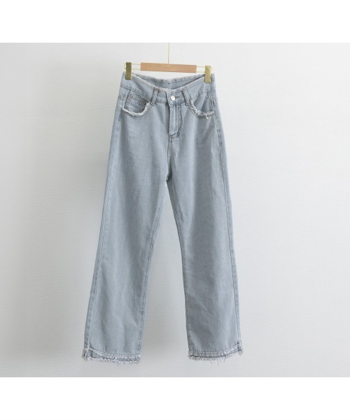 Miniministore（ミニミニストア）の「フリンジ デニムパンツ ハイウエスト美脚（デニムパンツ・レディース・ブラック/サックスブルー/ホワイト/ダークブルー・S/M/L/XL）」の10枚目の写真